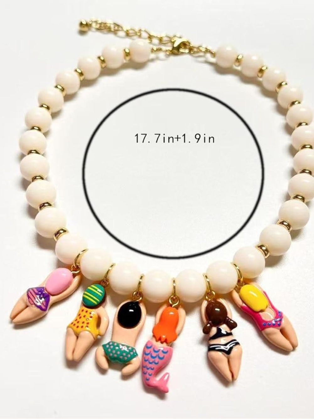 Beach Girl Charm Necklace | Pearl Beaded Statement Necklace #Summer Vacation Y2K - Picture 3 of 7